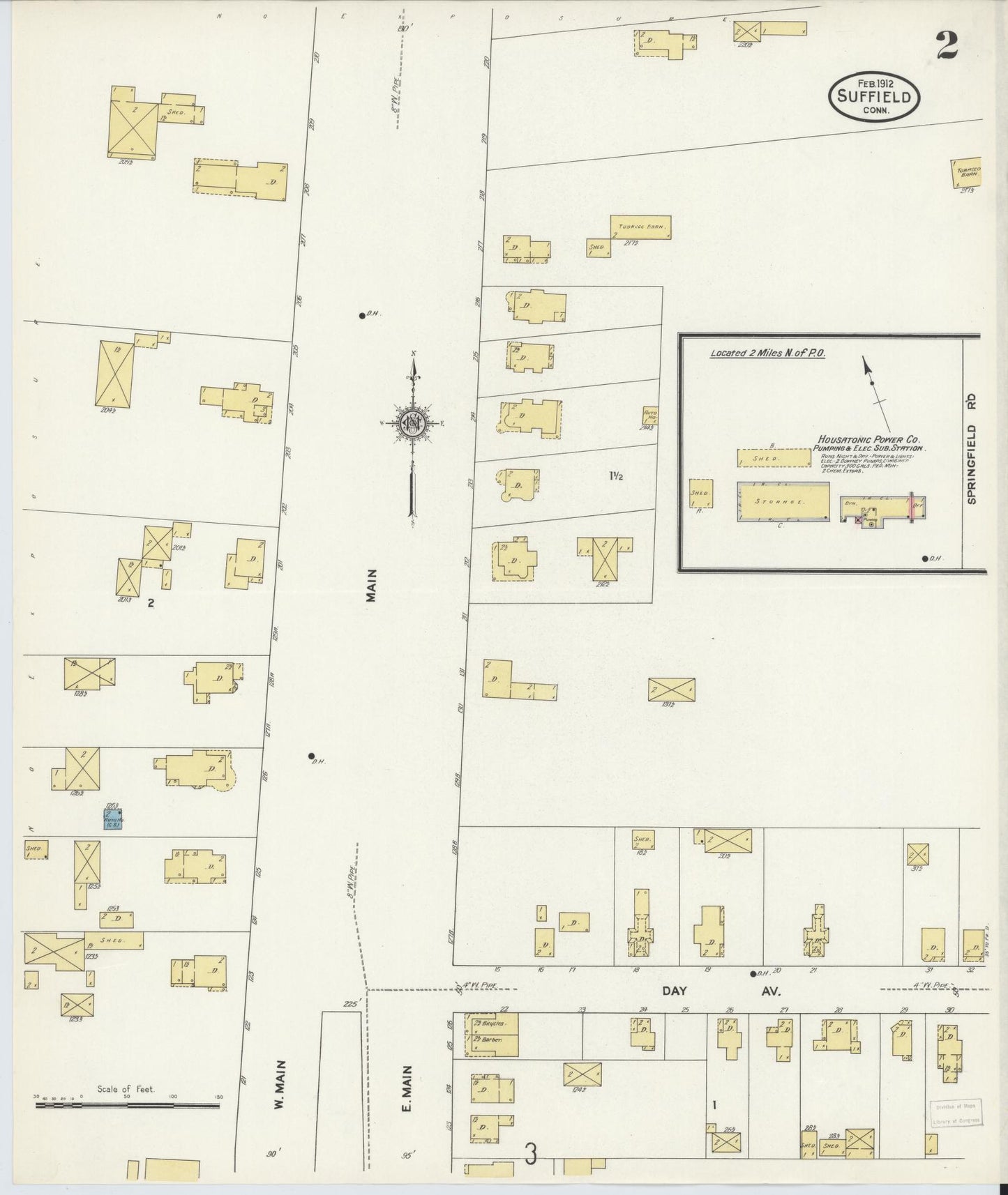 Sanborn Fire Insurance Map from Suffield, Hartford County, Connecticut (1912), Sheet #0002 - Complete Map Set gallery image, historic Sanborn map, vintage wall art, Connecticut Connecticut