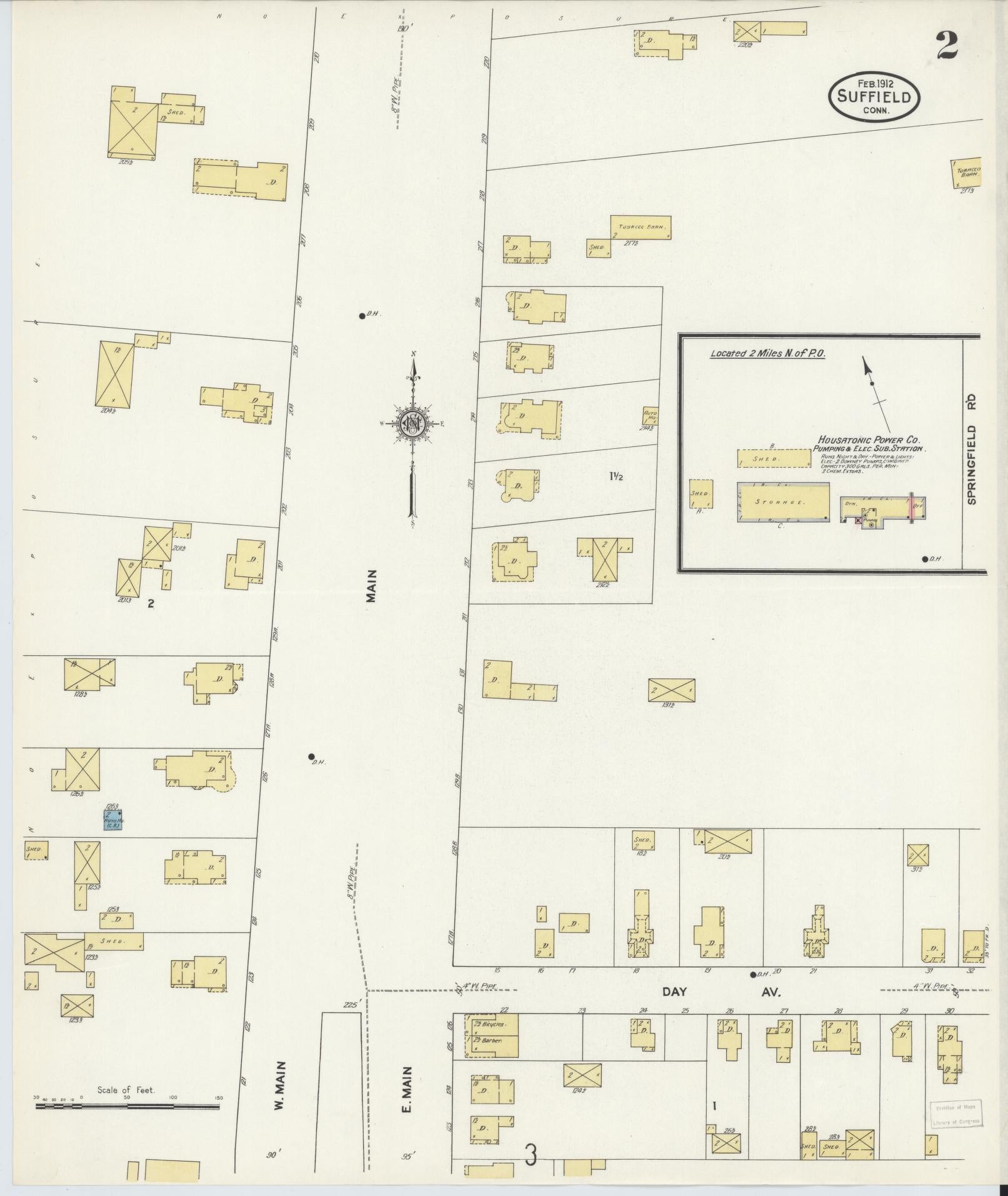 Sanborn Fire Insurance Map from Suffield, Hartford County, Connecticut (1912), Sheet #0002 - Complete Map Set gallery image, historic Sanborn map, vintage wall art, Connecticut Connecticut