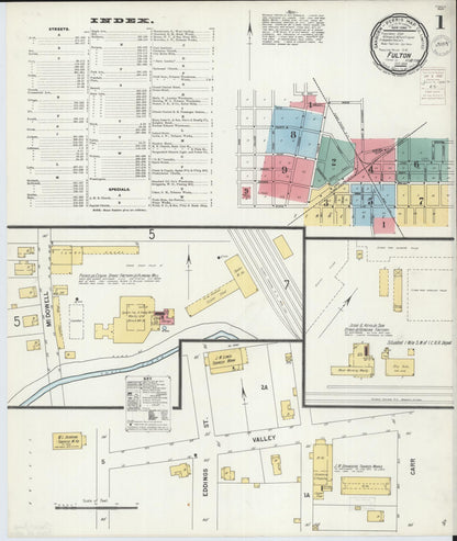 Sanborn Fire Insurance Map from Fulton, Fulton County, Kentucky (1899), Sheet #0001 - Complete Map Set gallery image, historic Sanborn map, vintage wall art, Tennessee Tennessee