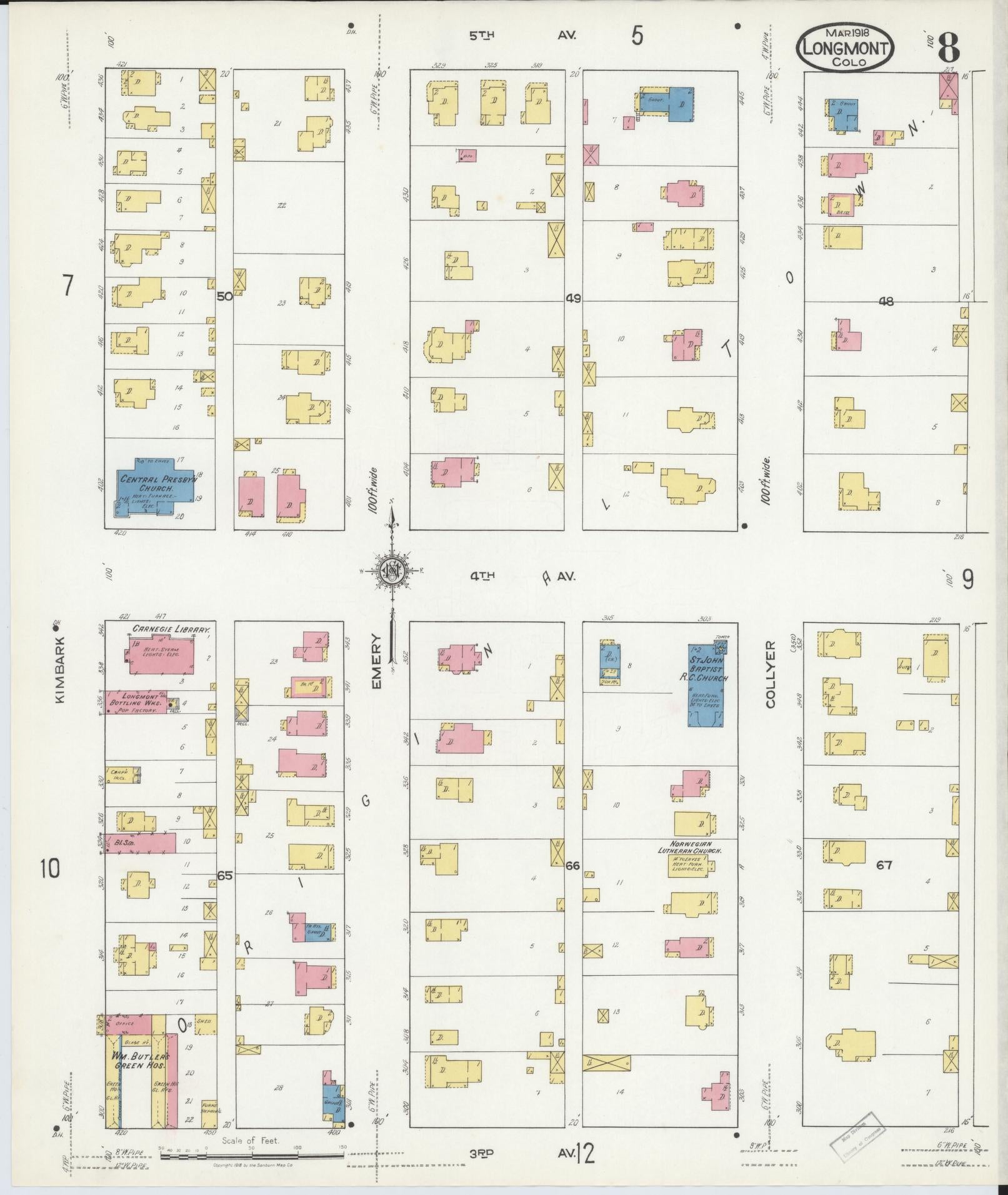 Sanborn Fire Insurance Map from Longmont, Boulder County, Colorado (1918), Sheet #0008 - Complete Map Set gallery image, historic Sanborn map, vintage wall art, Colorado Colorado