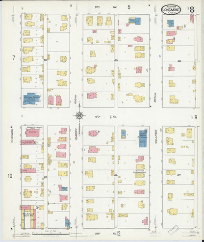 Sanborn Fire Insurance Map from Longmont, Boulder County, Colorado (1918), Sheet #0008 - Complete Map Set gallery image, historic Sanborn map, vintage wall art, Colorado Colorado