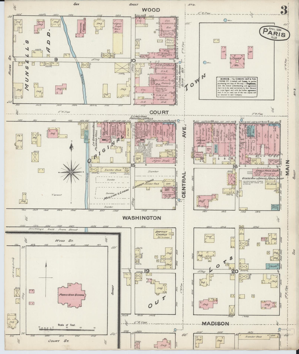 Sanborn Fire Insurance Map from Paris, Edgar County, Illinois (1884), Sheet #0003 - Complete Map Set gallery image, historic Sanborn map, vintage wall art, Illinois Illinois