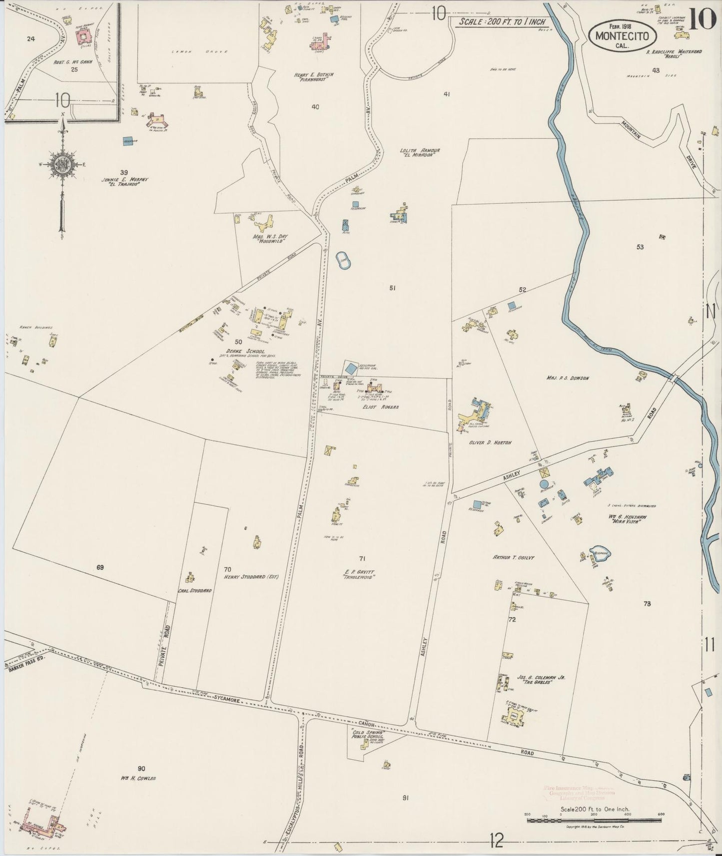 Sanborn Fire Insurance Map from Montecito, Santa Barbara County, California (1918), Sheet #0010 - Complete Map Set gallery image, historic Sanborn map, vintage wall art, California California
