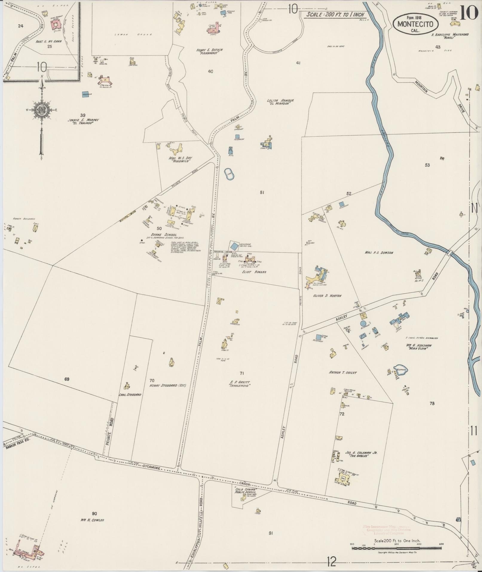 Sanborn Fire Insurance Map from Montecito, Santa Barbara County, California (1918), Sheet #0010 - Complete Map Set gallery image, historic Sanborn map, vintage wall art, California California
