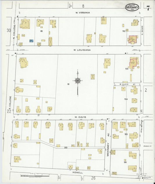 Sanborn Fire Insurance Map from McKinney, Collin County, Texas (1920), Sheet #0007 - Historic Sanborn Fire Insurance Map Print, vintage old map wall art, antique decor, genealogy gift, Texas Texas map