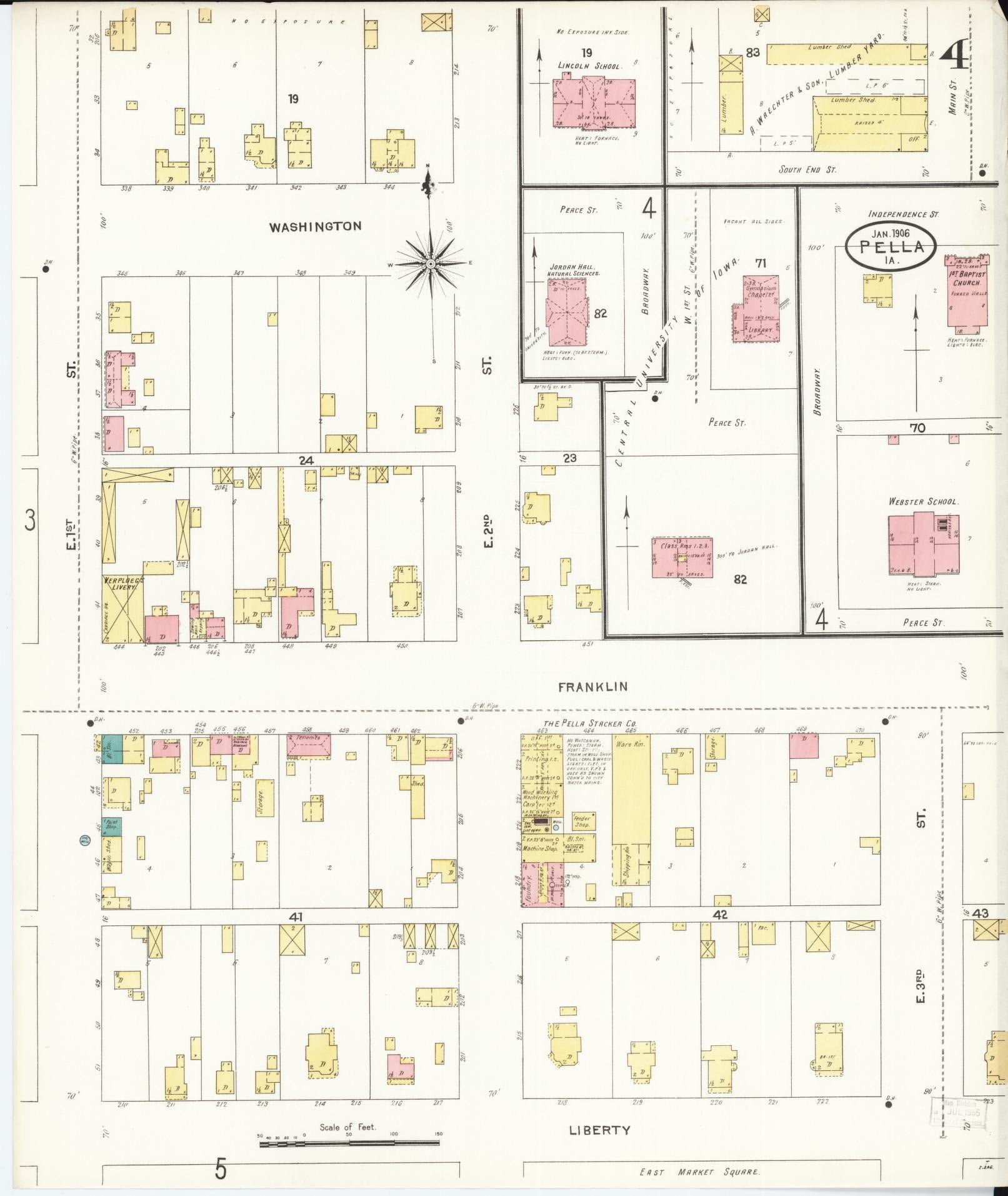 Sanborn Fire Insurance Map from Pella, Marion County, Iowa (1906), Sheet #0004 - Historic Sanborn Fire Insurance Map Print, vintage old map wall art