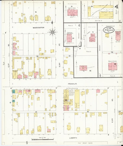 Sanborn Fire Insurance Map from Pella, Marion County, Iowa (1906), Sheet #0004 - Historic Sanborn Fire Insurance Map Print, vintage old map wall art
