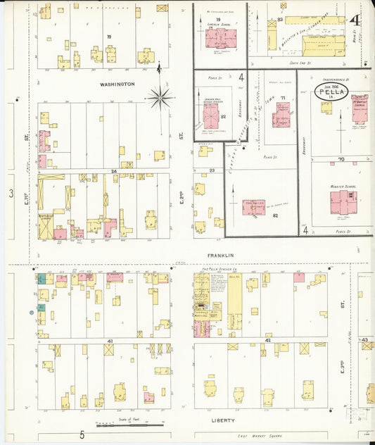 Sanborn Fire Insurance Map from Pella, Marion County, Iowa (1906), Sheet #0004 - Historic Sanborn Fire Insurance Map Print, vintage old map wall art