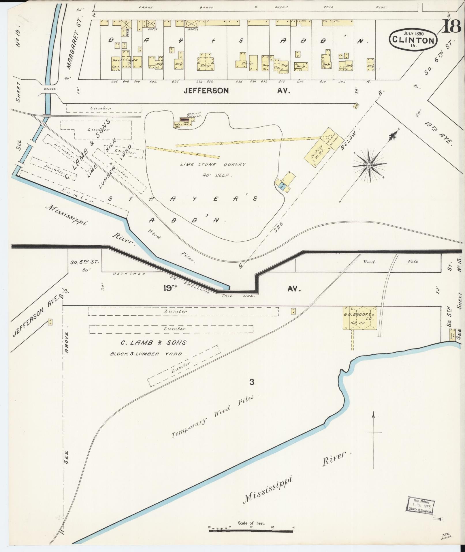 Sanborn Fire Insurance Map from Clinton, Clinton County, Iowa (1890), Sheet #0018 - Historic Sanborn Fire Insurance Map Print, vintage old map wall art