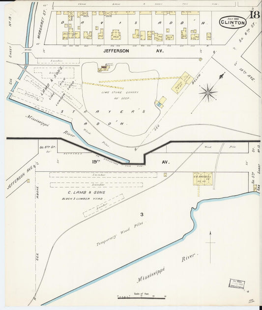 Sanborn Fire Insurance Map from Clinton, Clinton County, Iowa (1890), Sheet #0018 - Historic Sanborn Fire Insurance Map Print, vintage old map wall art