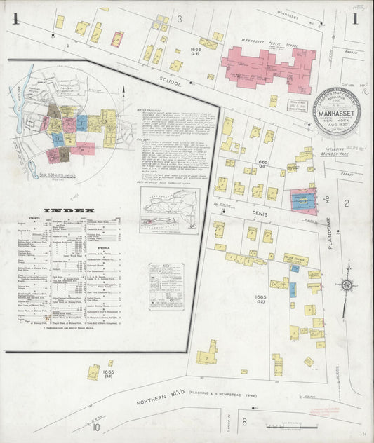 Sanborn Fire Insurance Map from Manhasset, Nassau County, New York (1930), Sheet #0001 - Complete Map Set gallery image, historic Sanborn map, vintage wall art, New York New York