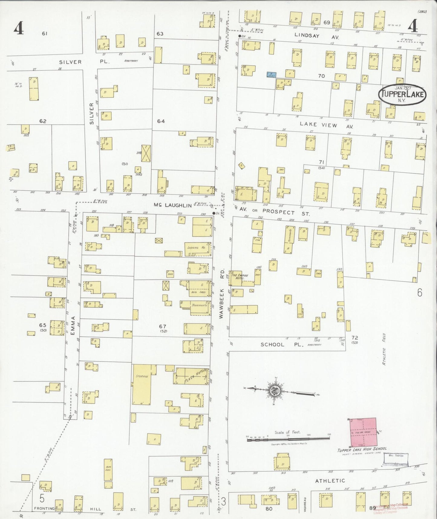 Sanborn Fire Insurance Map from Tupper Lake, Franklin County, New York (1927), Sheet #0004 - Complete Map Set gallery image, historic Sanborn map, vintage wall art, New York New York