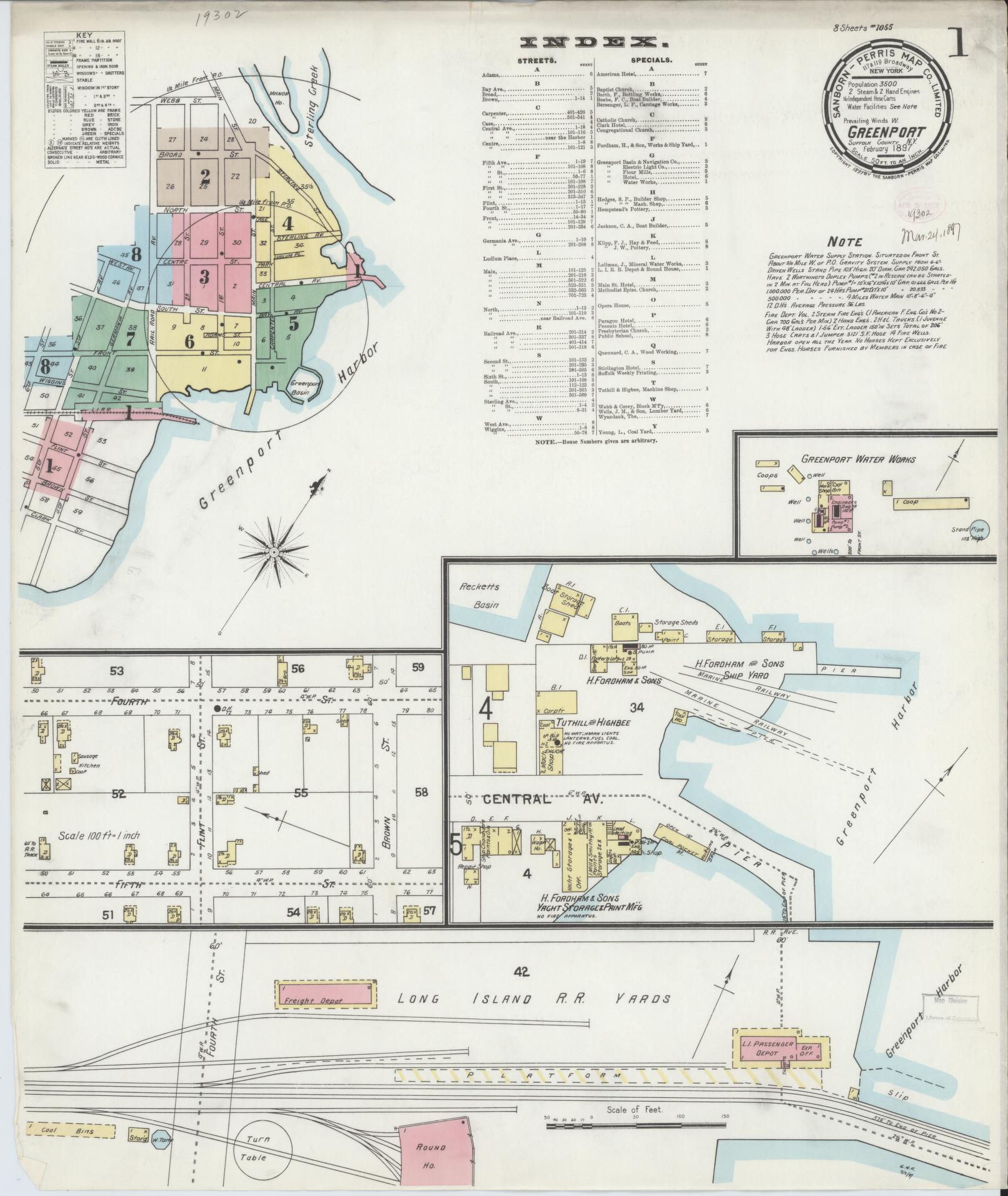 Sanborn Fire Insurance Map from Greenport, Suffolk County, New York. (1897) – Historic Sanborn Fire Insurance Map Print
