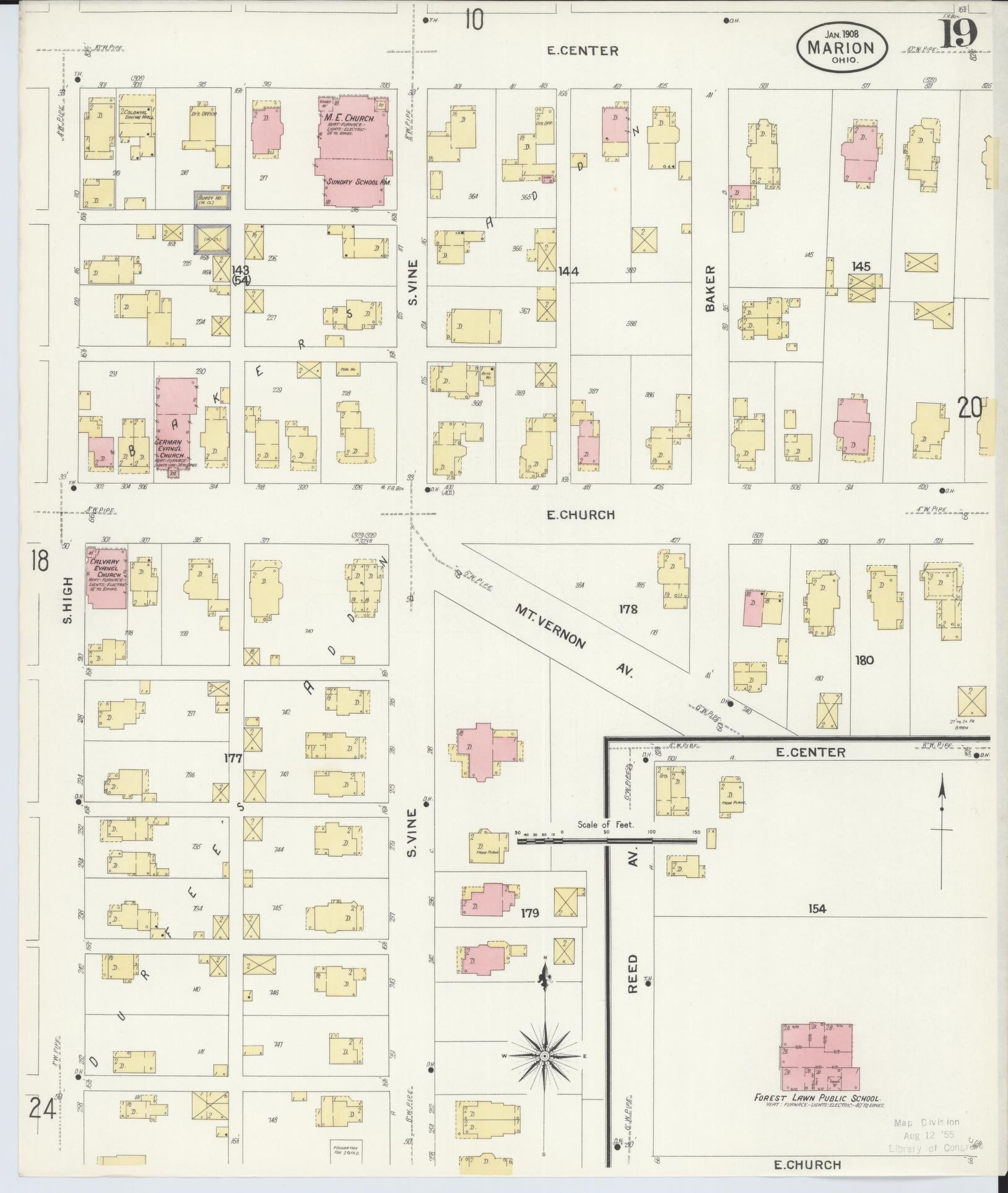 Sanborn Fire Insurance Map from Marion, Marion County, Ohio (1908), Sheet #0019 - Historic Sanborn Fire Insurance Map Print, vintage old map wall art, antique decor, genealogy gift, Ohio Ohio map