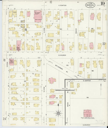 Sanborn Fire Insurance Map from Marion, Marion County, Ohio (1908), Sheet #0019 - Historic Sanborn Fire Insurance Map Print, vintage old map wall art, antique decor, genealogy gift, Ohio Ohio map