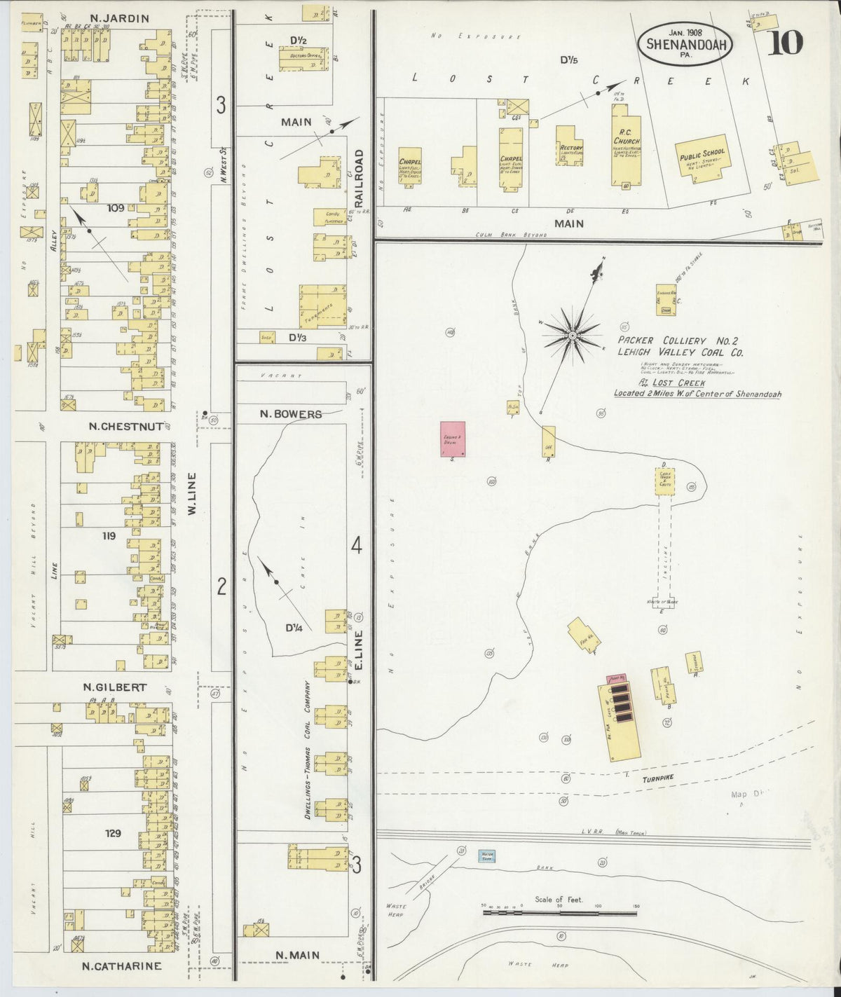 Sanborn Fire Insurance Map from Shenandoah, Schuylkill County, Pennsylvania (1908), Sheet #0010 - Historic Sanborn Fire Insurance Map Print, vintage old map wall art, antique decor, genealogy gift, Pennsylvania Pennsylvania map