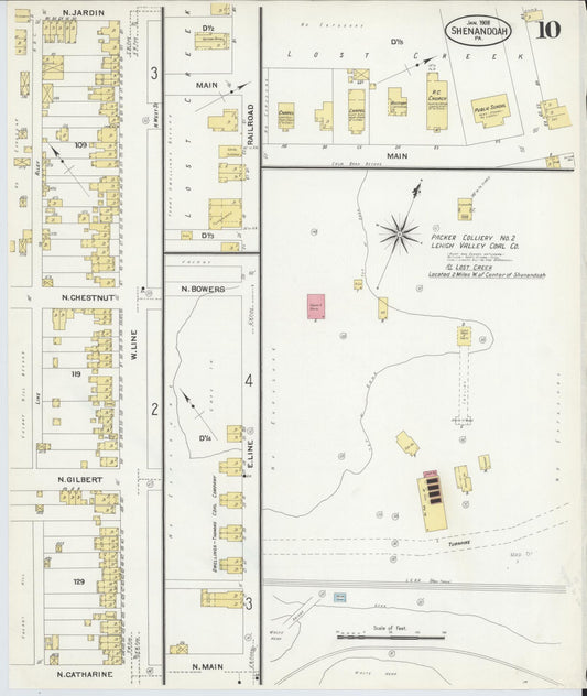 Sanborn Fire Insurance Map from Shenandoah, Schuylkill County, Pennsylvania (1908), Sheet #0010 - Historic Sanborn Fire Insurance Map Print, vintage old map wall art, antique decor, genealogy gift, Pennsylvania Pennsylvania map