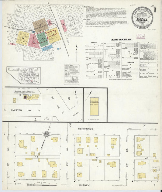 Sanborn Fire Insurance Map from Madill, Marshall County, Oklahoma (1916), Sheet #0001 - Historic Sanborn Fire Insurance Map Print, vintage old map wall art, antique decor, genealogy gift, Oklahoma Oklahoma map