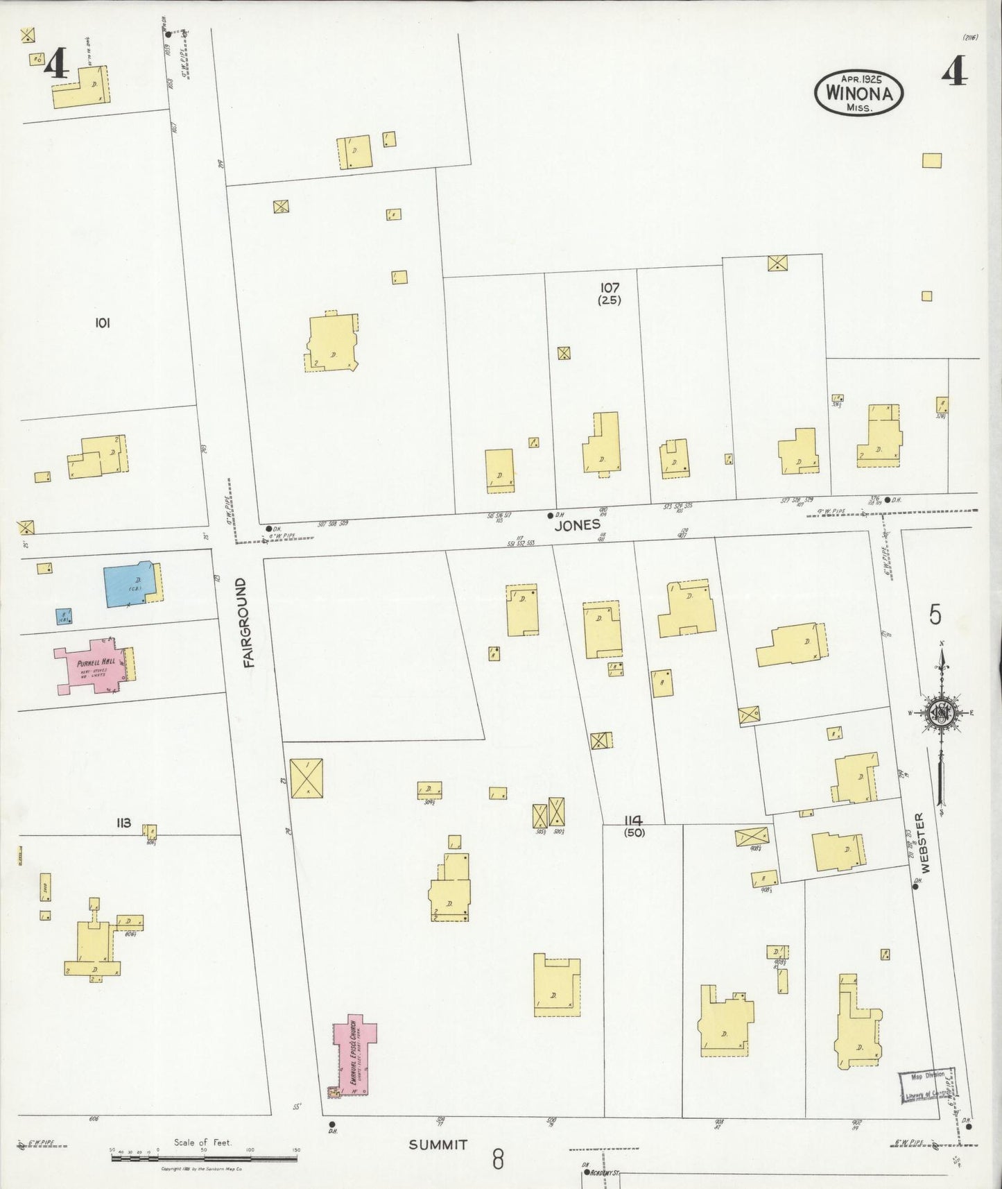 Sanborn Fire Insurance Map from Winona, Montgomery County, Mississippi (1925), Sheet #0004 - Complete Map Set gallery image, historic Sanborn map, vintage wall art, Mississippi Mississippi
