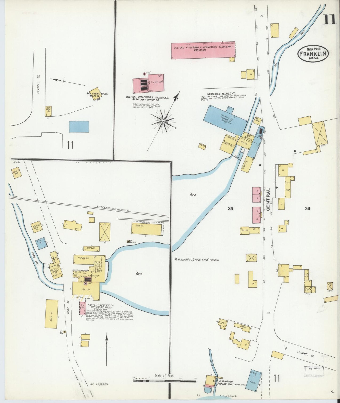 Sanborn Fire Insurance Map from Franklin, Norfolk County, Massachusetts (1904), Sheet #0011 - Complete Map Set gallery image, historic Sanborn map, vintage wall art, Massachusetts Massachusetts