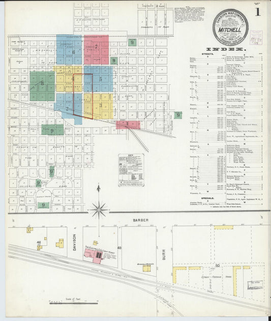 Sanborn Fire Insurance Map from Mitchell, Davison County, South Dakota (1903), Sheet #0001 - Historic Sanborn Fire Insurance Map Print, vintage old map wall art, antique decor, genealogy gift, South Dakota South Dakota map