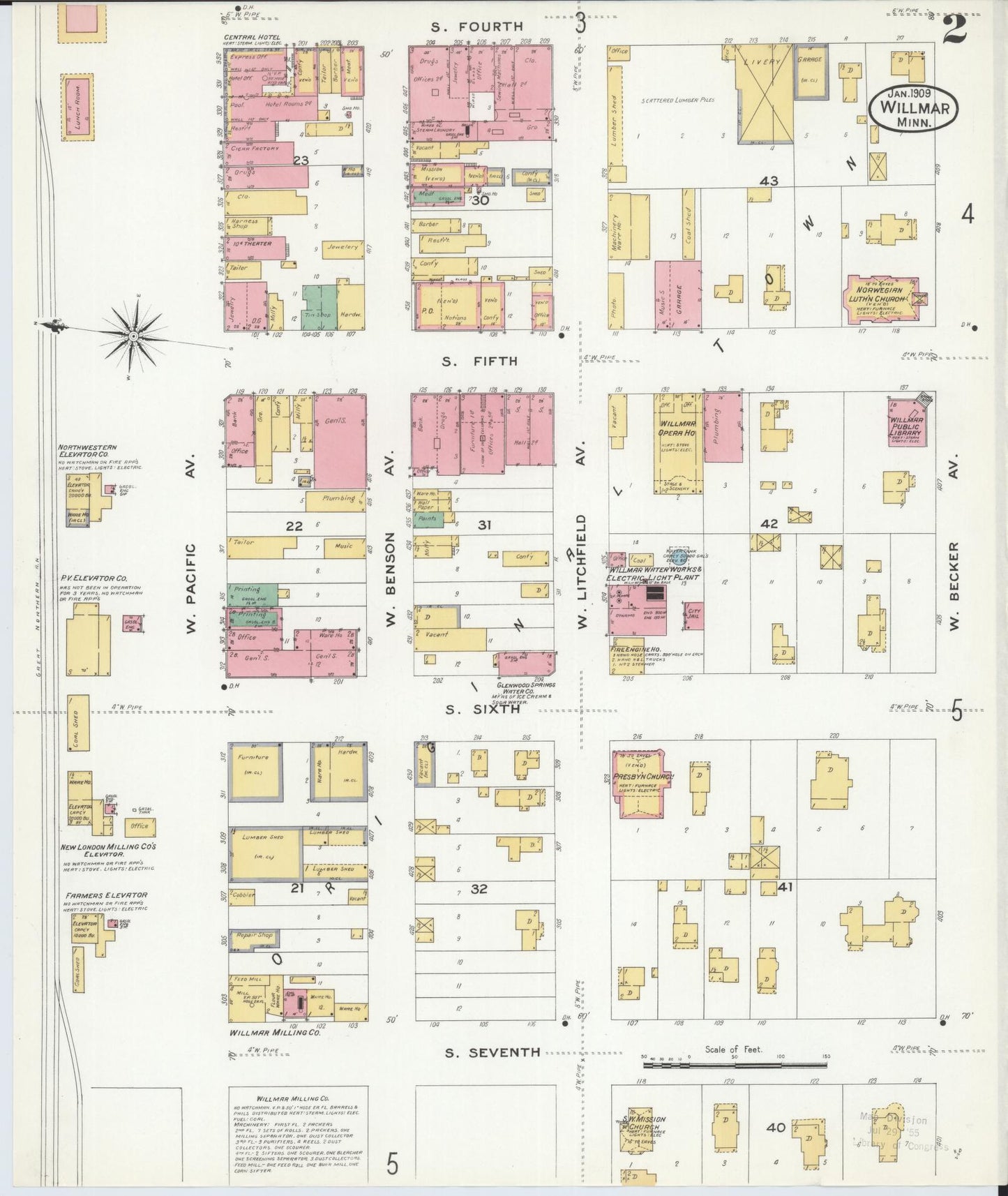 Sanborn Fire Insurance Map from Willmar, Kandiyohi County, Minnesota (1909), Sheet #0002 - Complete Map Set gallery image, historic Sanborn map, vintage wall art, Minnesota Minnesota
