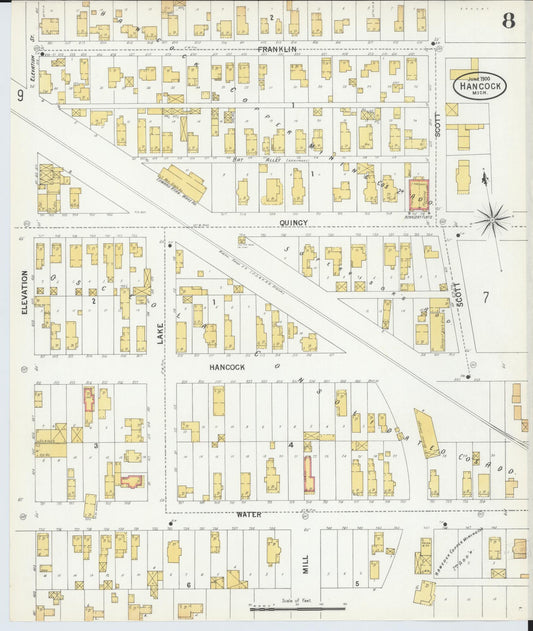 Sanborn Fire Insurance Map from Houghton, Houghton County, Michigan (1900), Sheet #0008 - Historic Sanborn Fire Insurance Map Print, vintage old map wall art, antique decor, genealogy gift, Michigan Michigan map