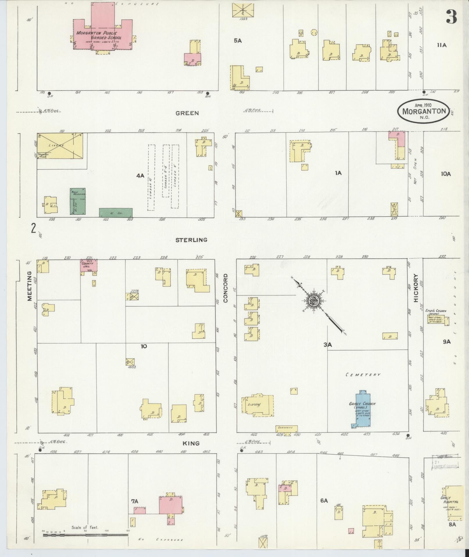 Sanborn Fire Insurance Map from Morganton, Burke County, North Carolina (1910), Sheet #0003 - Complete Map Set gallery image, historic Sanborn map, vintage wall art, North Carolina North Carolina