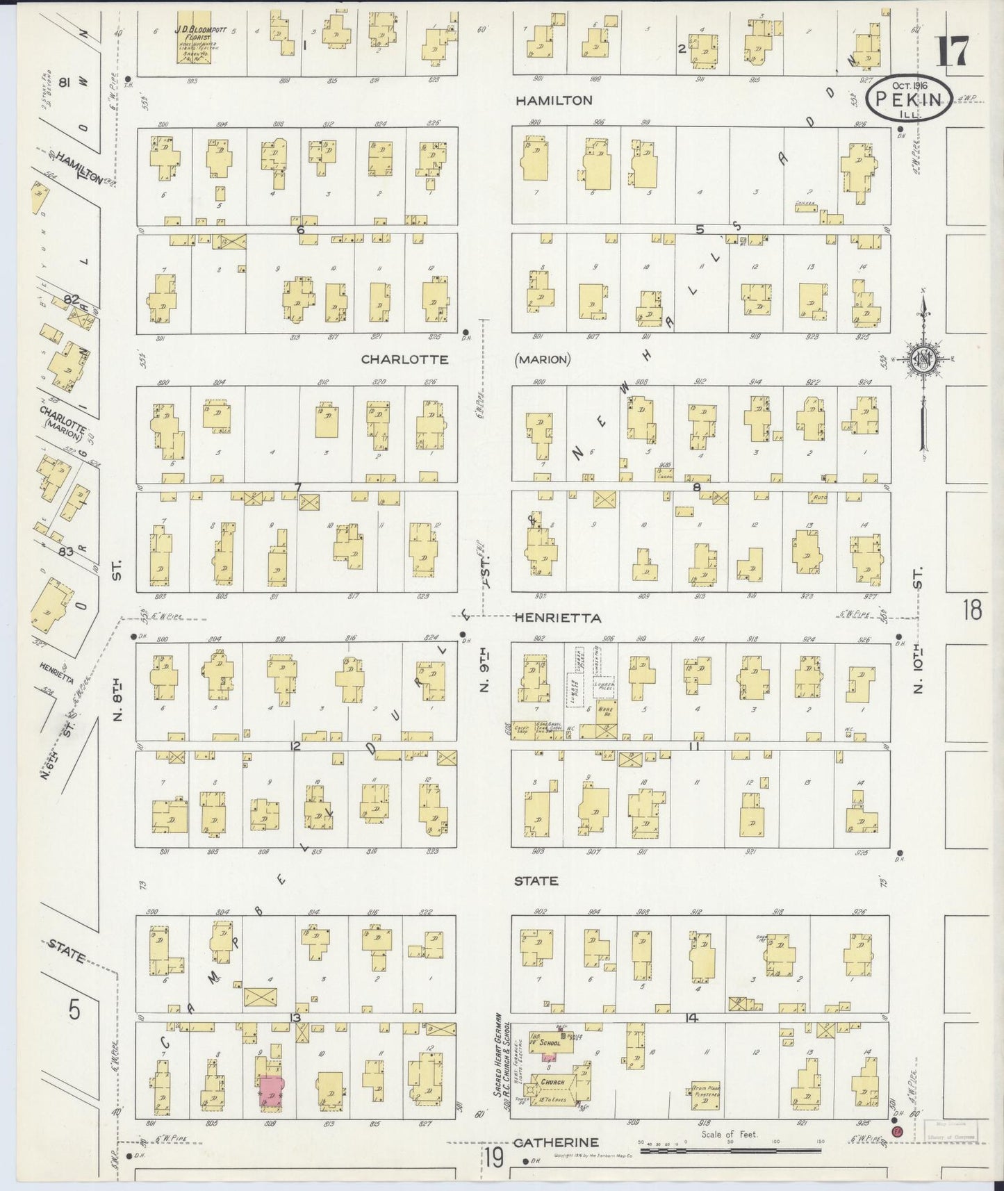 Sanborn Fire Insurance Map from Pekin, Tazewell County, Illinois (1916), Sheet #0017 - Historic Sanborn Fire Insurance Map Print, vintage old map wall art, antique decor, genealogy gift, Illinois Illinois map
