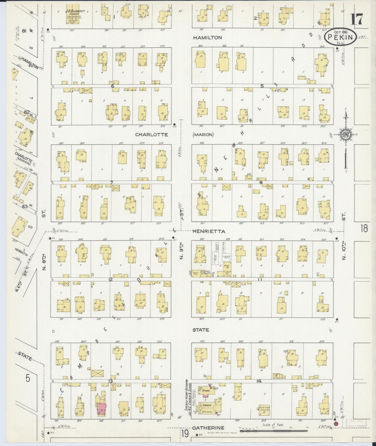 Sanborn Fire Insurance Map from Pekin, Tazewell County, Illinois (1916), Sheet #0017 - Historic Sanborn Fire Insurance Map Print, vintage old map wall art, antique decor, genealogy gift, Illinois Illinois map