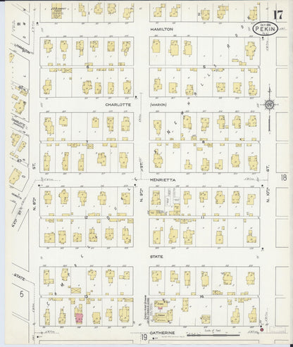 Sanborn Fire Insurance Map from Pekin, Tazewell County, Illinois (1916), Sheet #0017 - Historic Sanborn Fire Insurance Map Print, vintage old map wall art, antique decor, genealogy gift, Illinois Illinois map