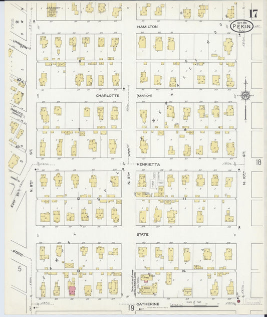 Sanborn Fire Insurance Map from Pekin, Tazewell County, Illinois (1916), Sheet #0017 - Historic Sanborn Fire Insurance Map Print, vintage old map wall art, antique decor, genealogy gift, Illinois Illinois map