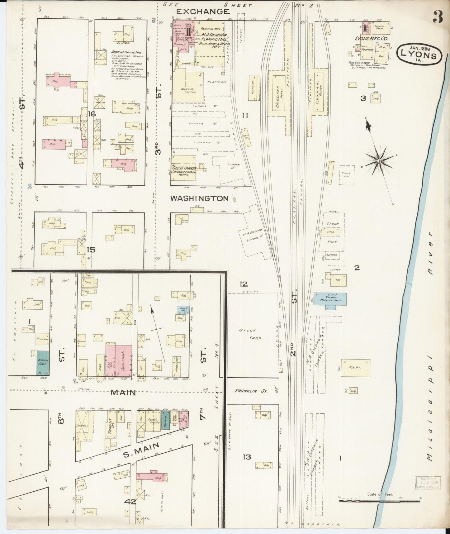 Sanborn Fire Insurance Map from Lyons, Clinton County, Iowa (1886), Sheet #0003 - Historic Sanborn Fire Insurance Map Print