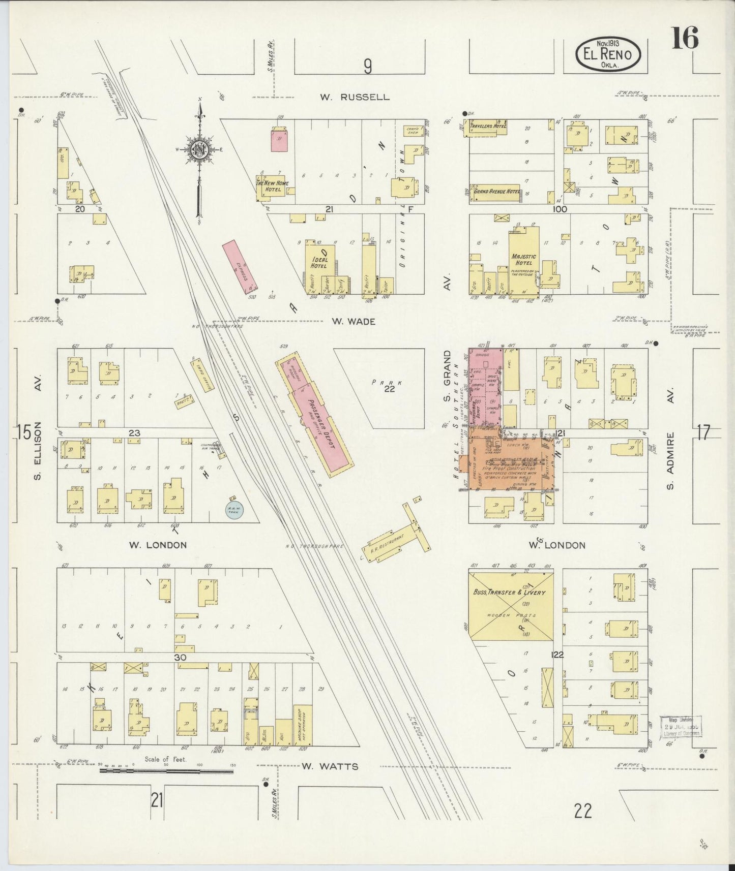 Sanborn Fire Insurance Map from El Reno, Canadian County, Oklahoma (1913), Sheet #0016 - Complete Map Set gallery image, historic Sanborn map, vintage wall art, Oklahoma Oklahoma