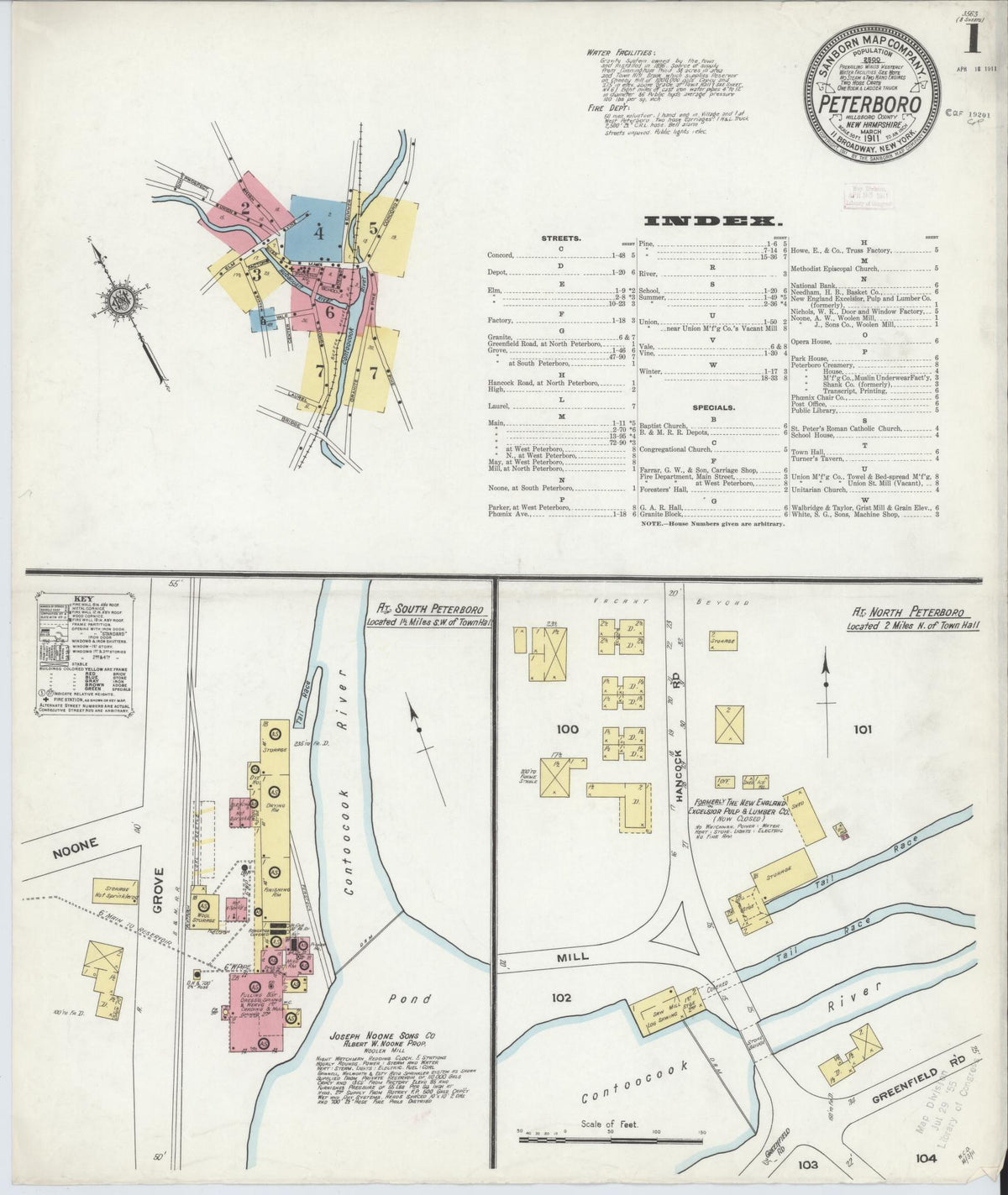 Sanborn Fire Insurance Map from Peterborough, Hillsborough County, New Hampshire (1911), Sheet #0001 - Complete Map Set gallery image, historic Sanborn map, vintage wall art, New Hampshire New Hampshire