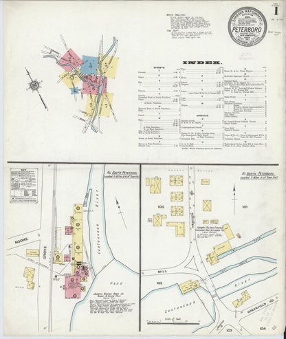 Sanborn Fire Insurance Map from Peterborough, Hillsborough County, New Hampshire (1911), Sheet #0001 - Complete Map Set gallery image, historic Sanborn map, vintage wall art, New Hampshire New Hampshire