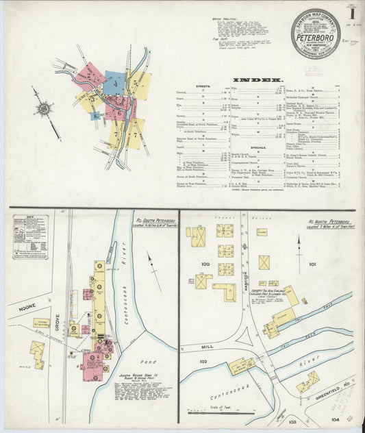 Sanborn Fire Insurance Map from Peterborough, Hillsborough County, New Hampshire (1911), Sheet #0001 - Complete Map Set gallery image, historic Sanborn map, vintage wall art, New Hampshire New Hampshire