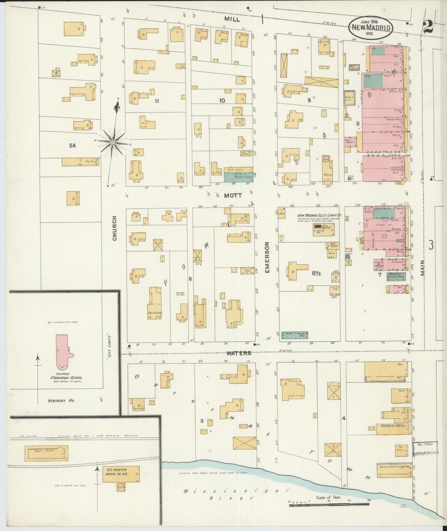 Sanborn Fire Insurance Map from New Madrid, New Madrid County, Missouri (1906), Sheet #0002 - Complete Map Set gallery image, historic Sanborn map, vintage wall art, Missouri Missouri