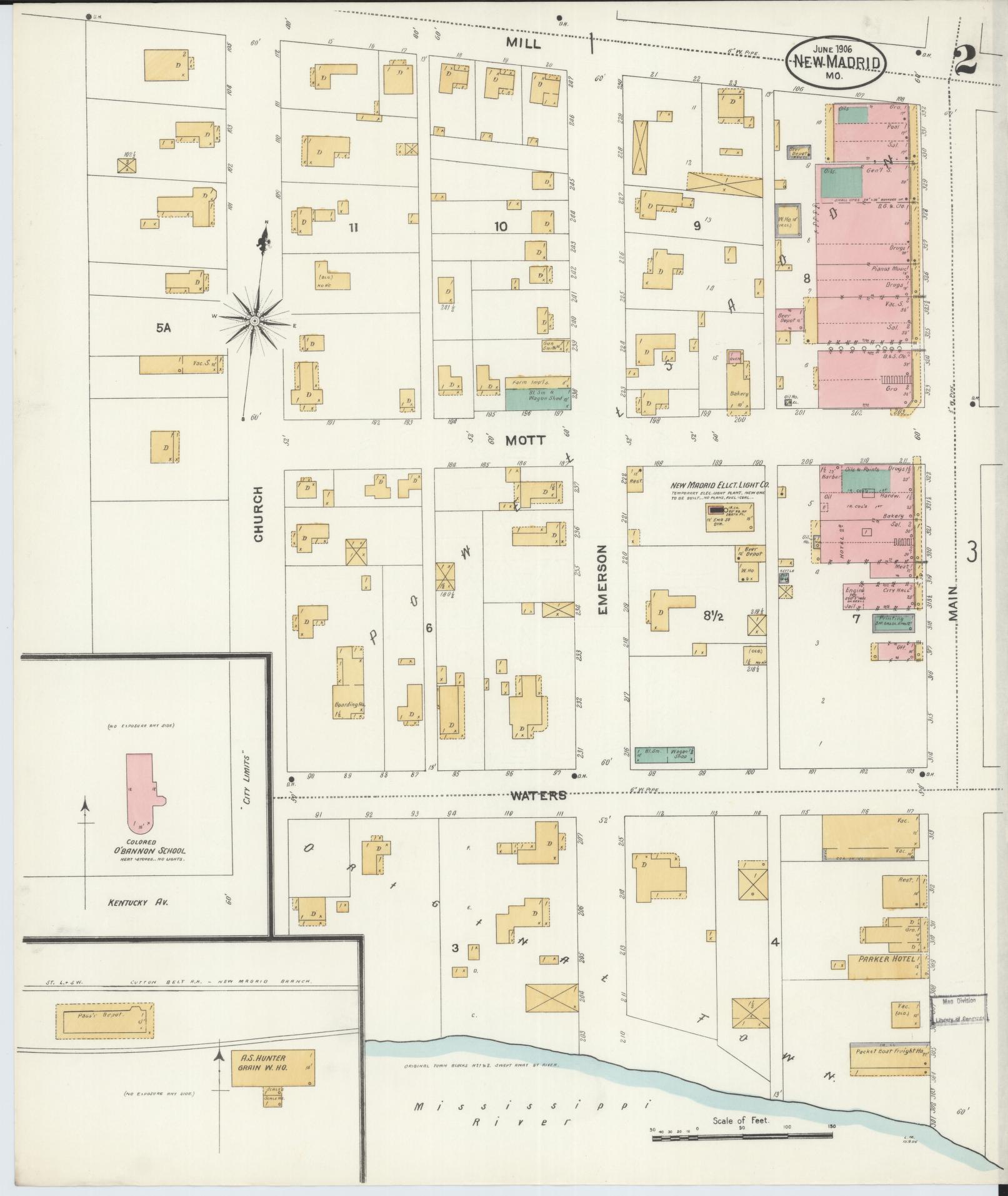 Sanborn Fire Insurance Map from New Madrid, New Madrid County, Missouri (1906), Sheet #0002 - Complete Map Set gallery image, historic Sanborn map, vintage wall art, Missouri Missouri