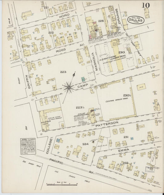 Sanborn Fire Insurance Map from Dallas, Dallas County, Texas (1885), Sheet #0010 - Historic Sanborn Fire Insurance Map Print, vintage old map wall art, antique decor, genealogy gift, Texas Texas map