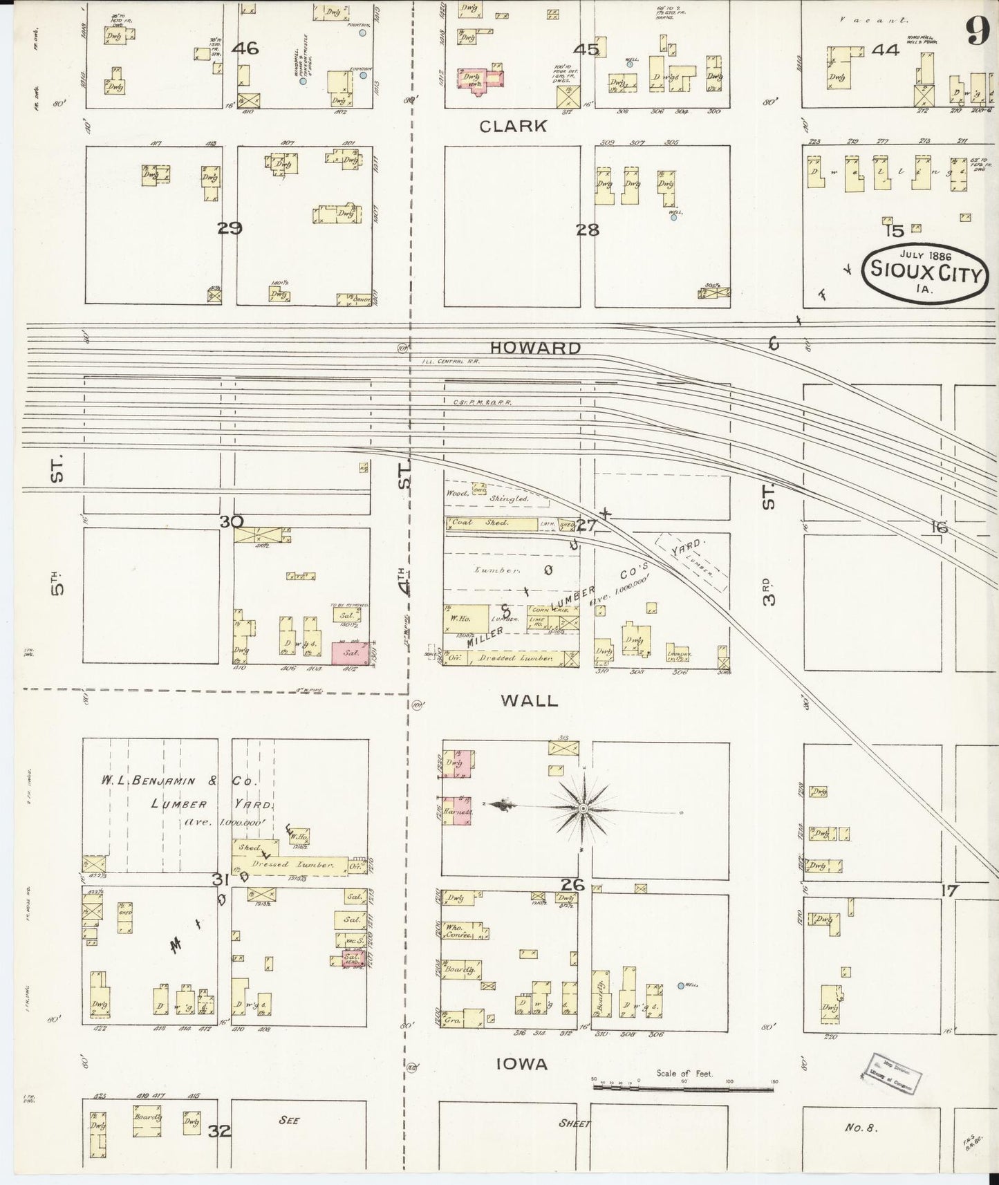 Sanborn Fire Insurance Map from Sioux City, Woodbury County, Iowa (1886), Sheet #0009 - Historic Sanborn Fire Insurance Map Print