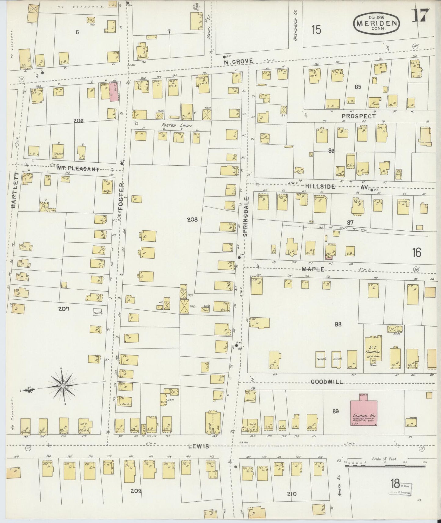 Sanborn Fire Insurance Map from Meriden, New Haven County, Connecticut (1896), Sheet #0017 - Complete Map Set gallery image, historic Sanborn map, vintage wall art, Connecticut Connecticut