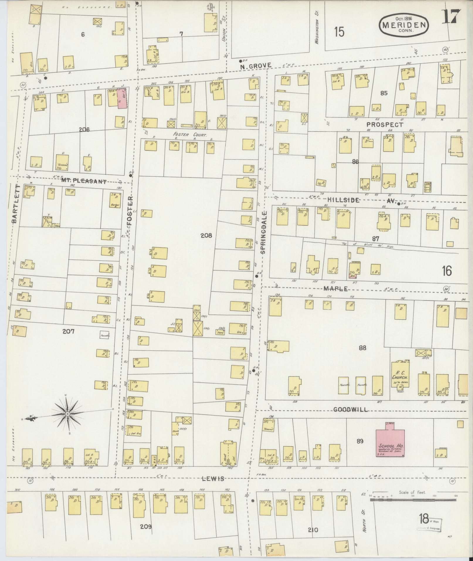 Sanborn Fire Insurance Map from Meriden, New Haven County, Connecticut (1896), Sheet #0017 - Complete Map Set gallery image, historic Sanborn map, vintage wall art, Connecticut Connecticut