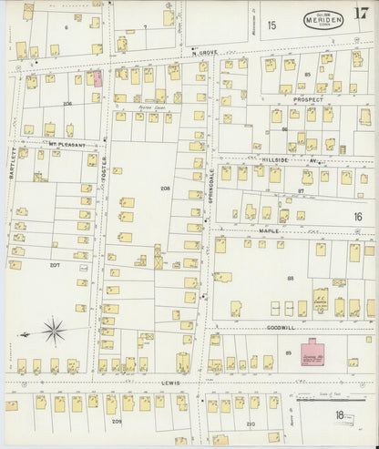 Sanborn Fire Insurance Map from Meriden, New Haven County, Connecticut (1896), Sheet #0017 - Complete Map Set gallery image, historic Sanborn map, vintage wall art, Connecticut Connecticut