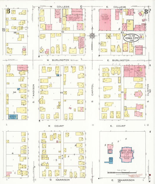 Sanborn Fire Insurance Map from Iowa City, Johnson County, Iowa (1926), Sheet #0008 - Historic Sanborn Fire Insurance Map Print, vintage old map wall art