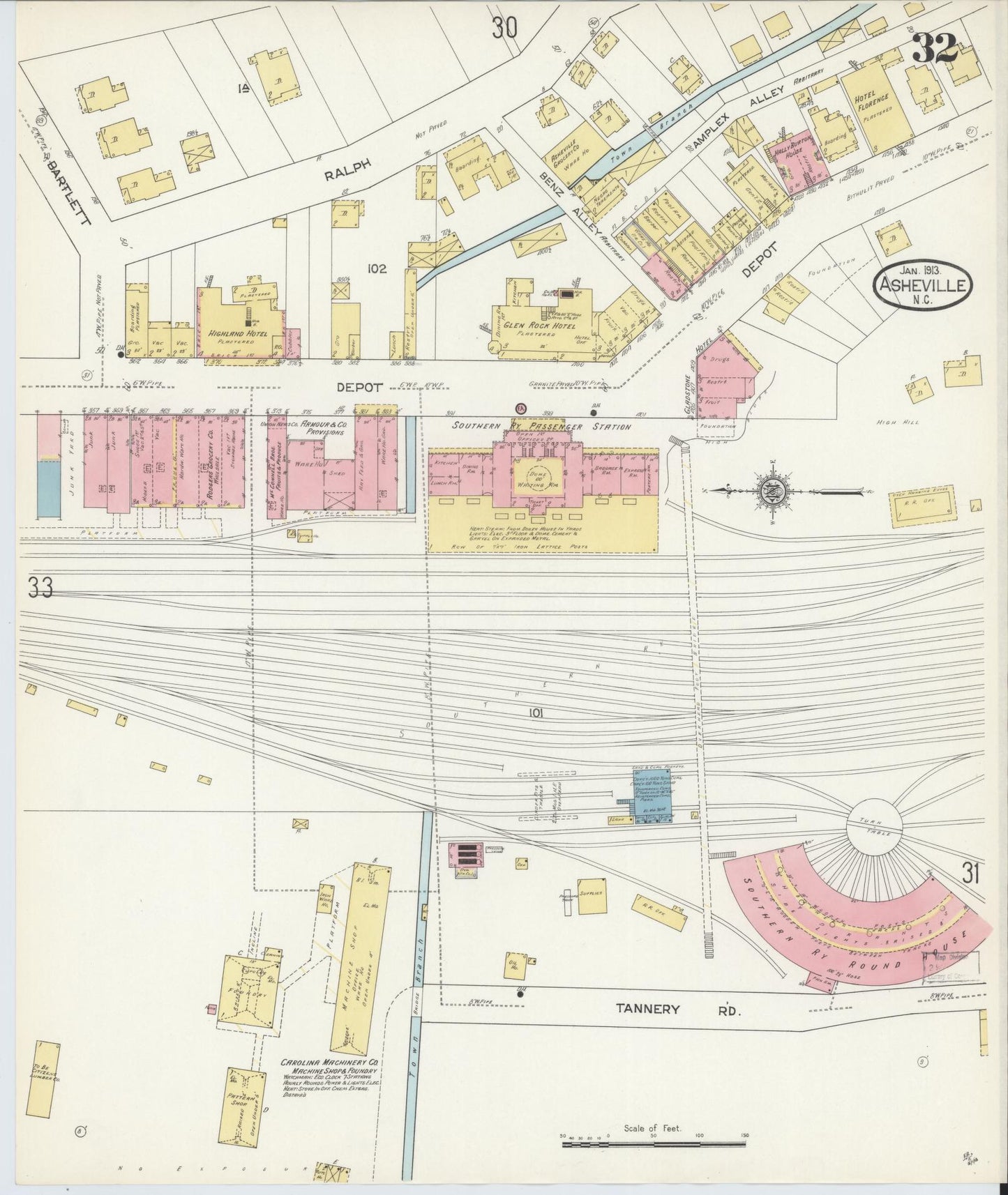 Sanborn Fire Insurance Map from Asheville, Buncombe County, North Carolina (1913), Sheet #0032 - Complete Map Set gallery image, historic Sanborn map, vintage wall art, North Carolina North Carolina