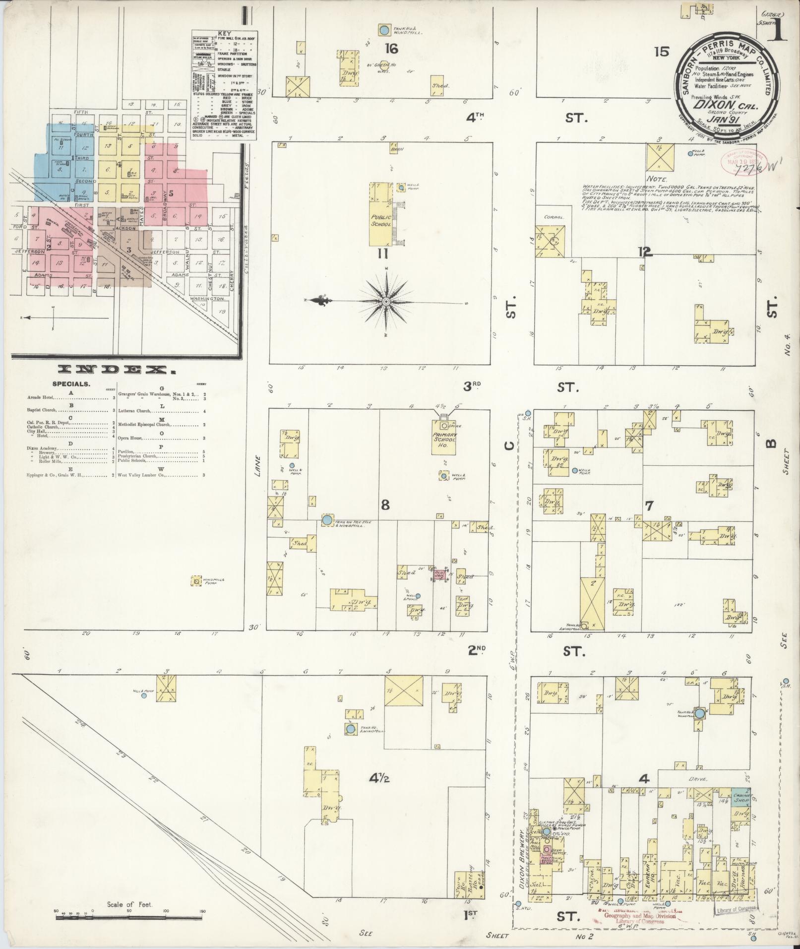 Sanborn Fire Insurance Map from Dixon, Solano County, California (1891), Sheet #0001 - Historic Sanborn Fire Insurance Map Print, vintage old map wall art, antique decor, genealogy gift, California California map