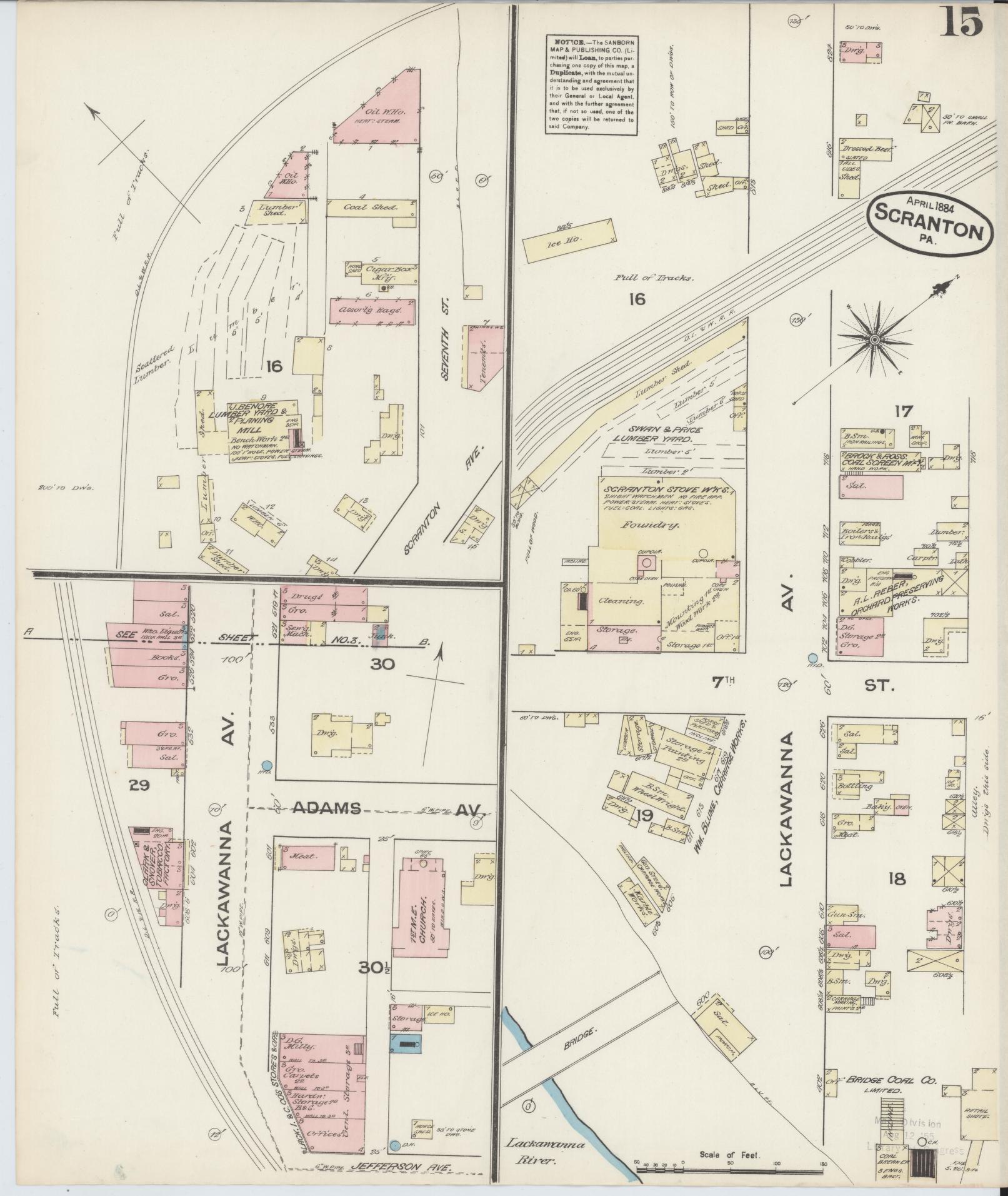 Sanborn Fire Insurance Map from Scranton, Lackawanna County, Pennsylvania (1884), Sheet #0015 - Complete Map Set gallery image, historic Sanborn map, vintage wall art, Pennsylvania Pennsylvania