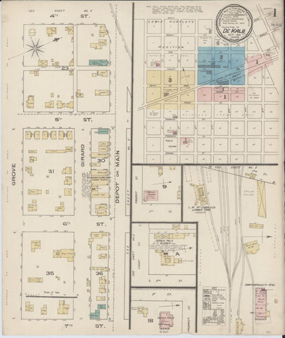 Sanborn Fire Insurance Map from De Kalb, De Kalb County, Illinois (1885), Sheet #0001 - Complete Map Set gallery image, historic Sanborn map, vintage wall art, Illinois Illinois