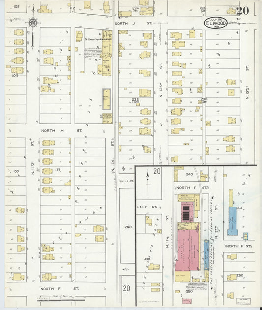 Sanborn Fire Insurance Map from Elwood, Madison County, Indiana (1916), Sheet #0020 - Historic Sanborn Fire Insurance Map Print, vintage old map wall art, antique decor, genealogy gift, Indiana Indiana map